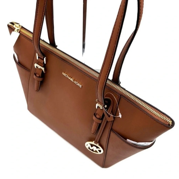 Michael Kors Large Charlotte Tote Bag & Large Trifold Wallet Luggage Brown Set - Picture 6 of 15